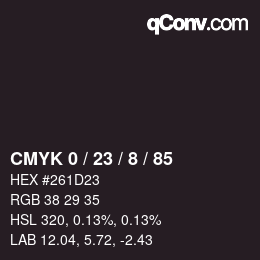カラーコード: CMYK 0 / 23 / 8 / 85 | qconv.com