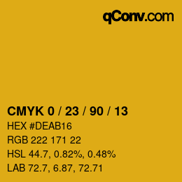 カラーコード: CMYK 0 / 23 / 90 / 13 | qconv.com