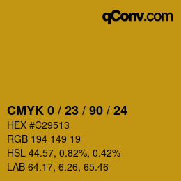 カラーコード: CMYK 0 / 23 / 90 / 24 | qconv.com