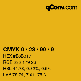 カラーコード: CMYK 0 / 23 / 90 / 9 | qconv.com