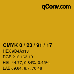 カラーコード: CMYK 0 / 23 / 91 / 17 | qconv.com