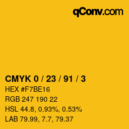 Color code: CMYK 0 / 23 / 91 / 3 | qconv.com
