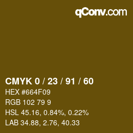 Color code: CMYK 0 / 23 / 91 / 60 | qconv.com