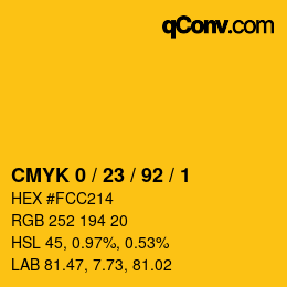 Color code: CMYK 0 / 23 / 92 / 1 | qconv.com