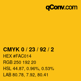 Farbcode: CMYK 0 / 23 / 92 / 2 | qconv.com