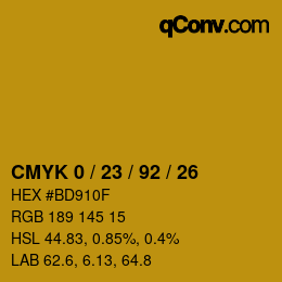 カラーコード: CMYK 0 / 23 / 92 / 26 | qconv.com
