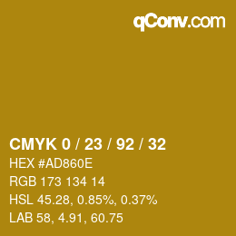 カラーコード: CMYK 0 / 23 / 92 / 32 | qconv.com