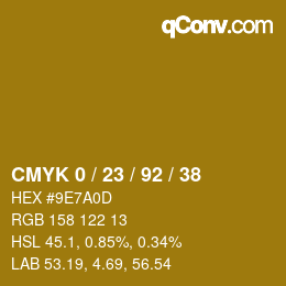 カラーコード: CMYK 0 / 23 / 92 / 38 | qconv.com