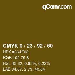 Farbcode: CMYK 0 / 23 / 92 / 60 | qconv.com
