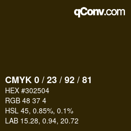 カラーコード: CMYK 0 / 23 / 92 / 81 | qconv.com