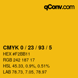 カラーコード: CMYK 0 / 23 / 93 / 5 | qconv.com