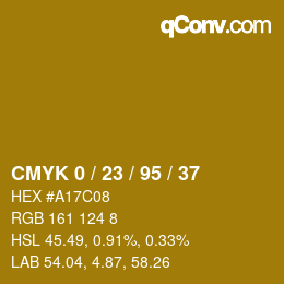 カラーコード: CMYK 0 / 23 / 95 / 37 | qconv.com
