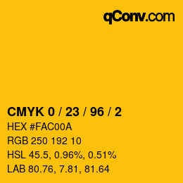 Color code: CMYK 0 / 23 / 96 / 2 | qconv.com