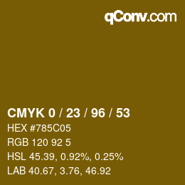 カラーコード: CMYK 0 / 23 / 96 / 53 | qconv.com