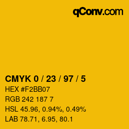 カラーコード: CMYK 0 / 23 / 97 / 5 | qconv.com