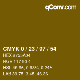 カラーコード: CMYK 0 / 23 / 97 / 54 | qconv.com