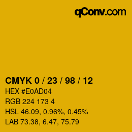 颜色代码: CMYK 0 / 23 / 98 / 12 | qconv.com