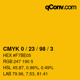 Color code: CMYK 0 / 23 / 98 / 3 | qconv.com