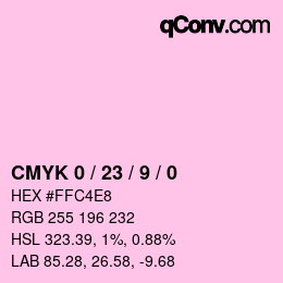 カラーコード: CMYK 0 / 23 / 9 / 0 | qconv.com