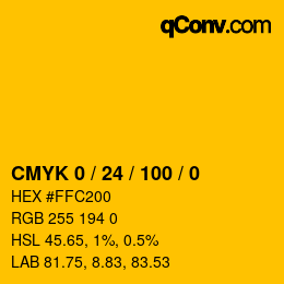 カラーコード: CMYK 0 / 24 / 100 / 0 | qconv.com