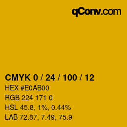 カラーコード: CMYK 0 / 24 / 100 / 12 | qconv.com