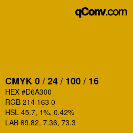 カラーコード: CMYK 0 / 24 / 100 / 16 | qconv.com
