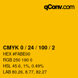 カラーコード: CMYK 0 / 24 / 100 / 2 | qconv.com