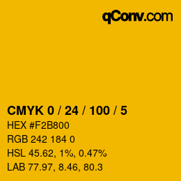 カラーコード: CMYK 0 / 24 / 100 / 5 | qconv.com
