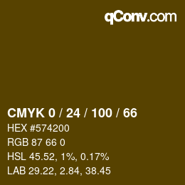 カラーコード: CMYK 0 / 24 / 100 / 66 | qconv.com