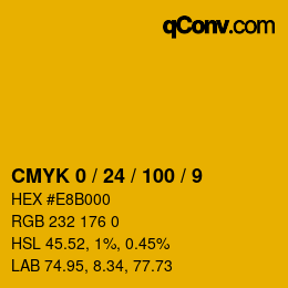 カラーコード: CMYK 0 / 24 / 100 / 9 | qconv.com