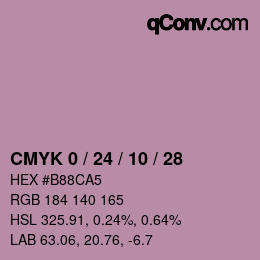 カラーコード: CMYK 0 / 24 / 10 / 28 | qconv.com