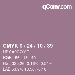カラーコード: CMYK 0 / 24 / 10 / 39 | qconv.com