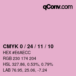 カラーコード: CMYK 0 / 24 / 11 / 10 | qconv.com