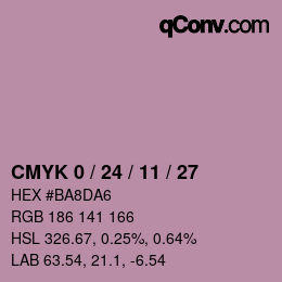 カラーコード: CMYK 0 / 24 / 11 / 27 | qconv.com