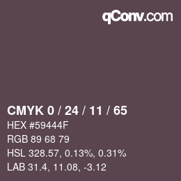 カラーコード: CMYK 0 / 24 / 11 / 65 | qconv.com