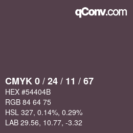 カラーコード: CMYK 0 / 24 / 11 / 67 | qconv.com