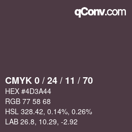 カラーコード: CMYK 0 / 24 / 11 / 70 | qconv.com