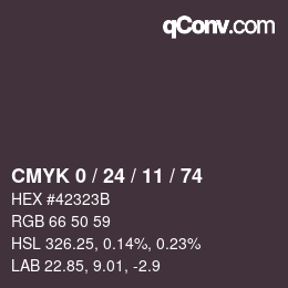 カラーコード: CMYK 0 / 24 / 11 / 74 | qconv.com