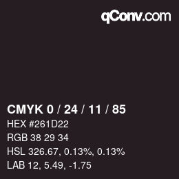 Farbcode: CMYK 0 / 24 / 11 / 85 | qconv.com