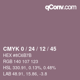 カラーコード: CMYK 0 / 24 / 12 / 45 | qconv.com