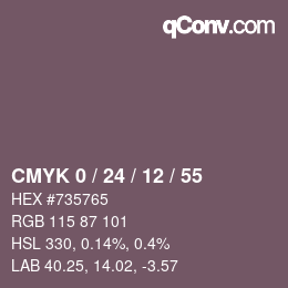 カラーコード: CMYK 0 / 24 / 12 / 55 | qconv.com