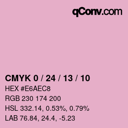 カラーコード: CMYK 0 / 24 / 13 / 10 | qconv.com
