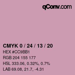 カラーコード: CMYK 0 / 24 / 13 / 20 | qconv.com