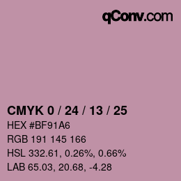 カラーコード: CMYK 0 / 24 / 13 / 25 | qconv.com