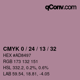カラーコード: CMYK 0 / 24 / 13 / 32 | qconv.com