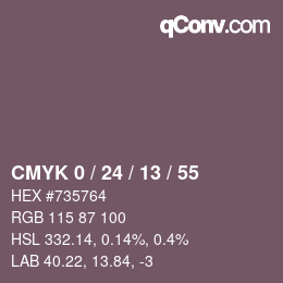 カラーコード: CMYK 0 / 24 / 13 / 55 | qconv.com