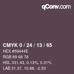 カラーコード: CMYK 0 / 24 / 13 / 65 | qconv.com