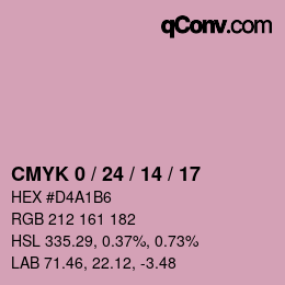 カラーコード: CMYK 0 / 24 / 14 / 17 | qconv.com