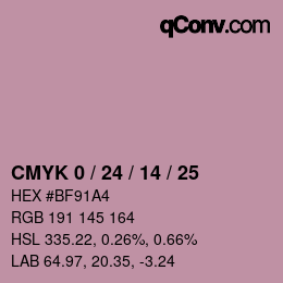 カラーコード: CMYK 0 / 24 / 14 / 25 | qconv.com