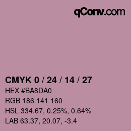カラーコード: CMYK 0 / 24 / 14 / 27 | qconv.com